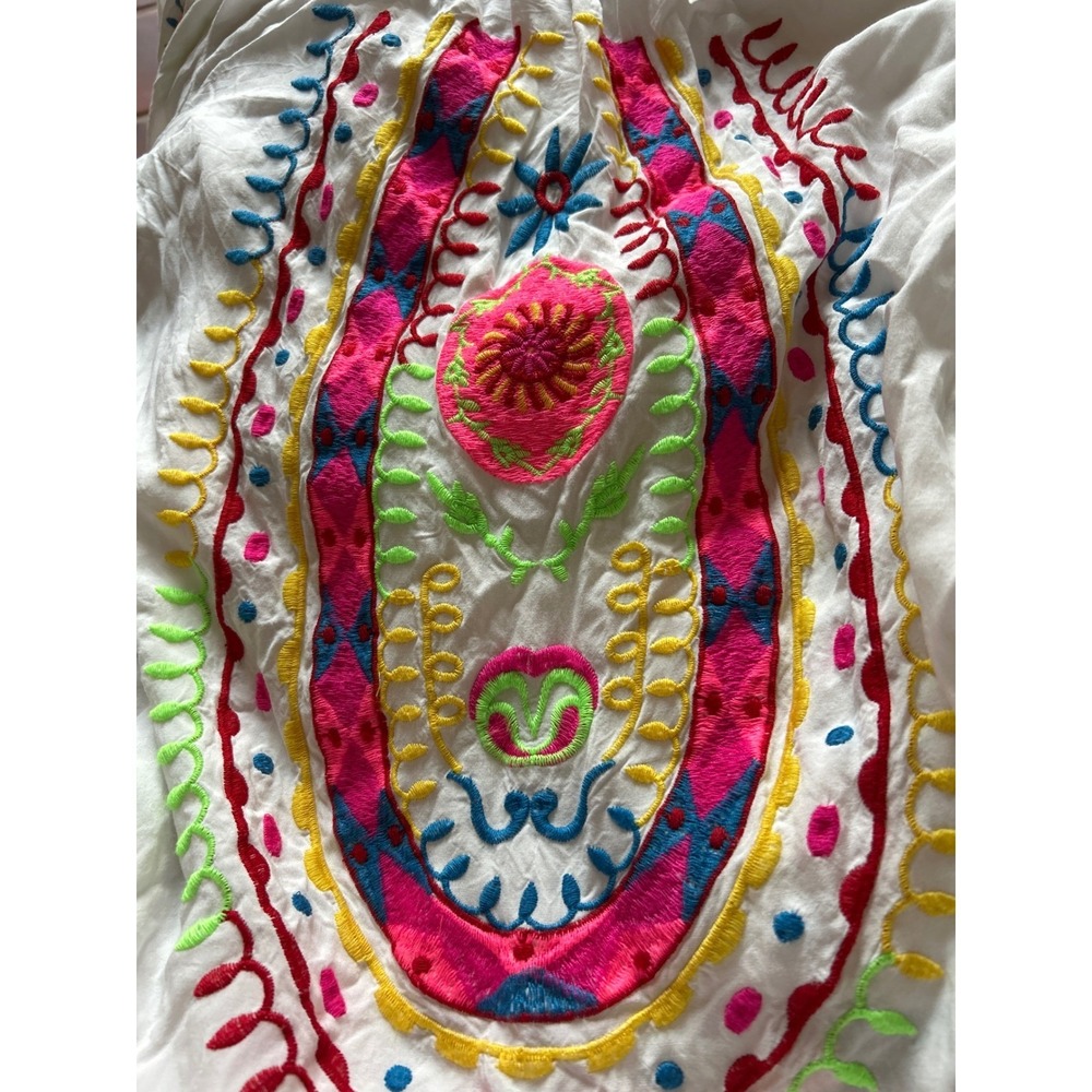 Embroidered Tassel Tunic Top White Boho Bell Sleeve Size S/M Miss Charm Paris - Picture 3 of 5
